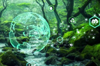 Fresh green mountain stream and global environment concept.